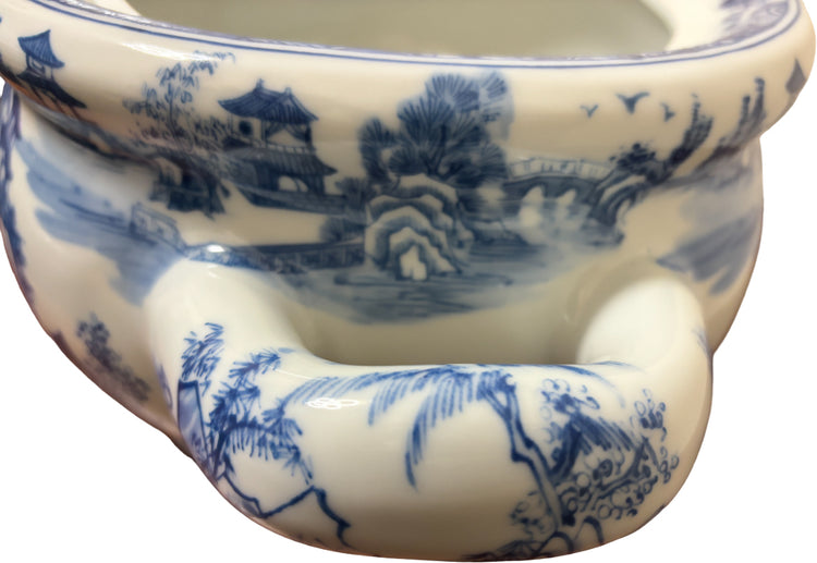 Blue and White Porcelain Chinoiserie Willow Landscape Pagoda Foot Bath Planter