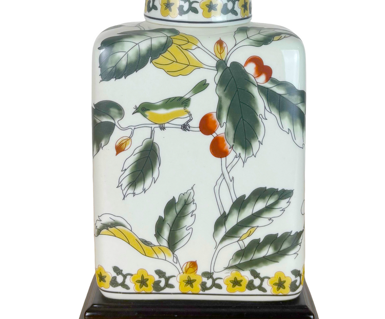 Elegant Porcelain Table Lamp with Bird and Floral Design
