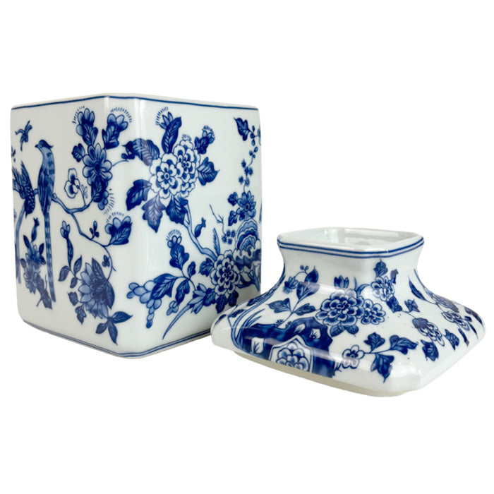 Blue and White Chinoiserie Porcelain Tissue Box Cover Floral & Bird
