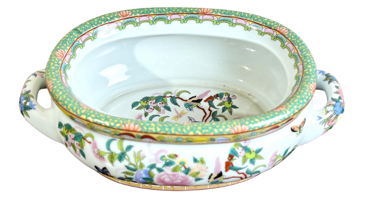 Rose Medallion Chinoiserie Porcelain Small Foot Bath Planters