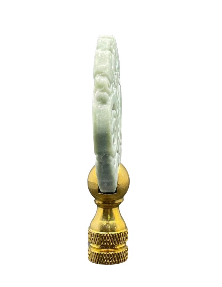Vintage Style Hand Carved Green Jade Longevity Lamp Finial