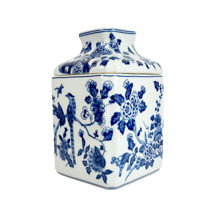 Blue and White Chinoiserie Porcelain Tissue Box Cover Floral & Bird