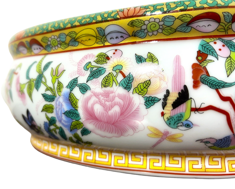 Rose Medallion Chinoiserie Porcelain Small Foot Bath Planters