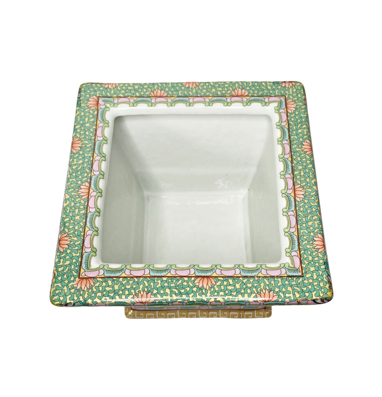 Rose Mandarin Porcelain Square Planter Chinoiserie