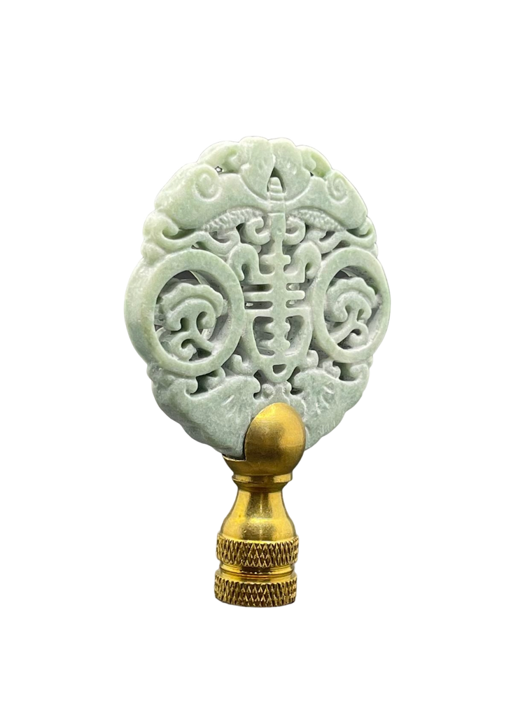 Vintage Style Hand Carved Green Jade Longevity Lamp Finial