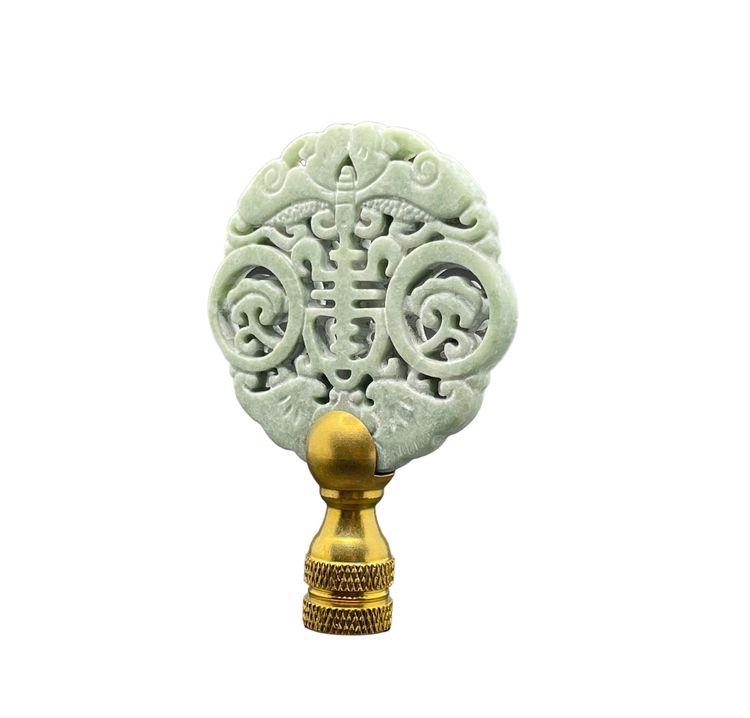 Vintage Style Hand Carved Green Jade Longevity Lamp Finial