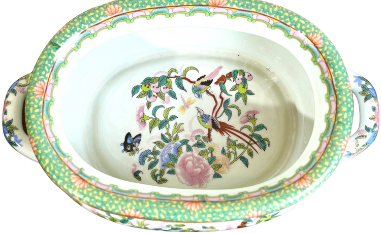 Rose Medallion Chinoiserie Porcelain Small Foot Bath Planters