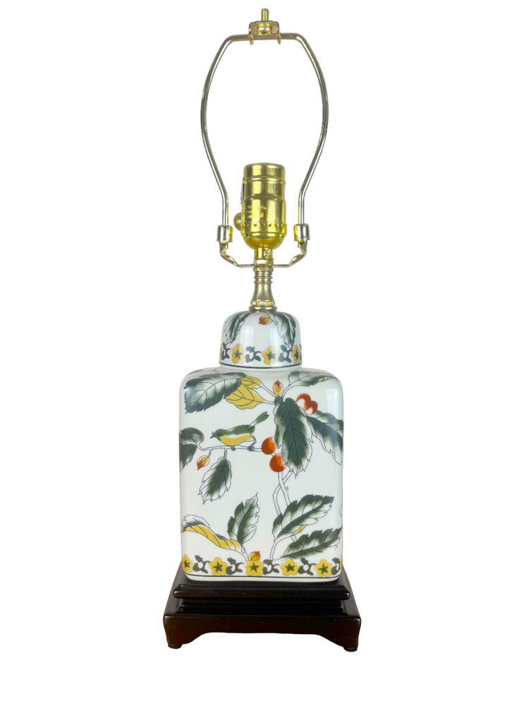 Elegant Porcelain Table Lamp with Bird and Floral Design