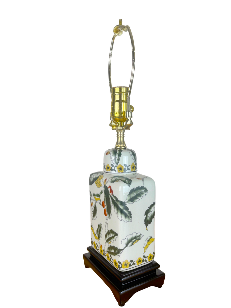 Elegant Porcelain Table Lamp with Bird and Floral Design