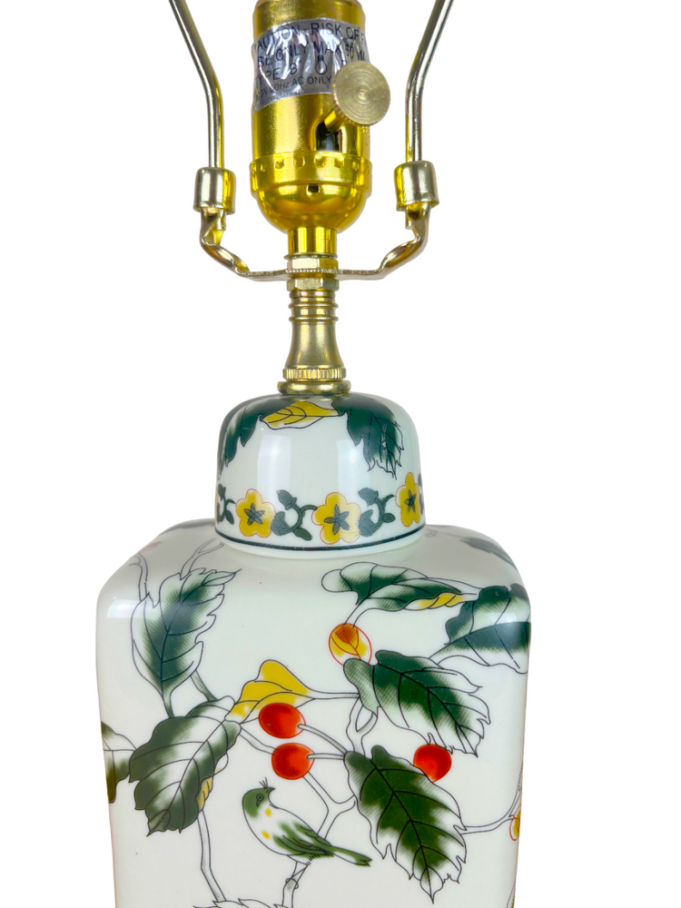 Elegant Porcelain Table Lamp with Bird and Floral Design