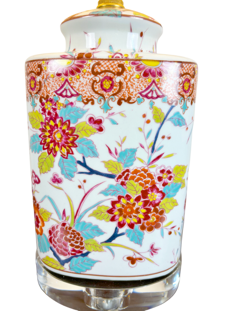 Exquisite Oriental Floral Blossom Porcelain Oval Jar Lamp