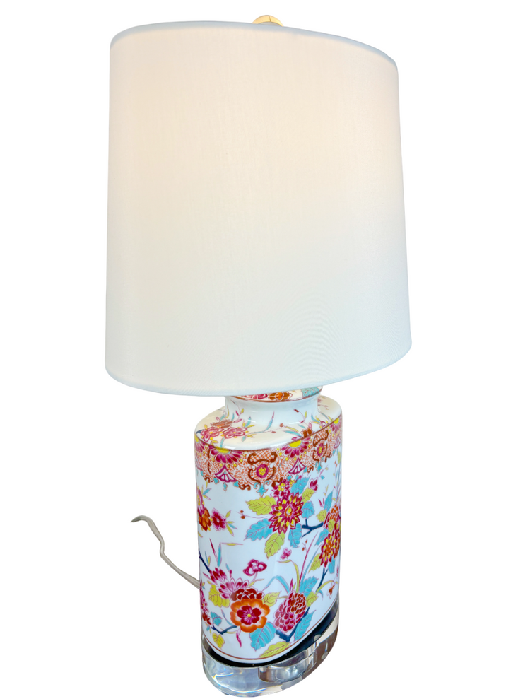 Exquisite Oriental Floral Blossom Porcelain Oval Jar Lamp