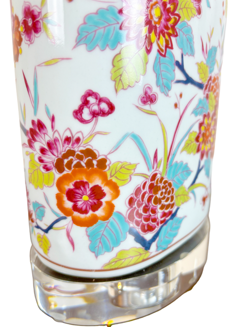 Exquisite Oriental Floral Blossom Porcelain Oval Jar Lamp