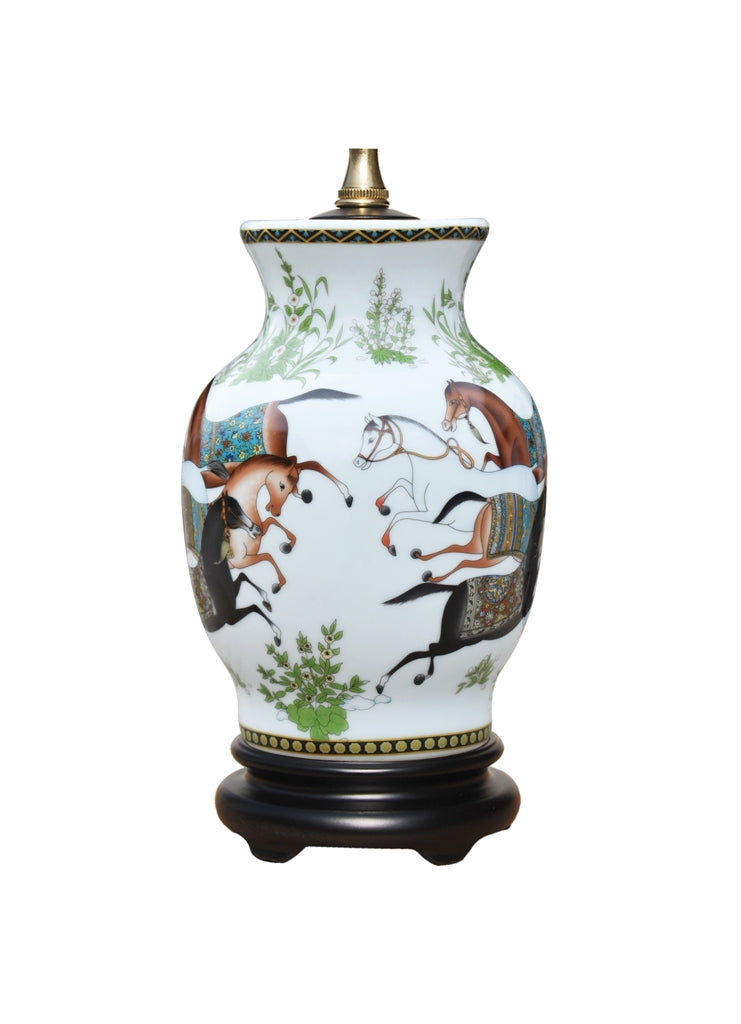 Dancing Horse Porcelain Vase Table Lamp