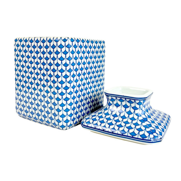 Cobalt Blue Herend Style Fishnet Porcelain Tissue Box Holder
