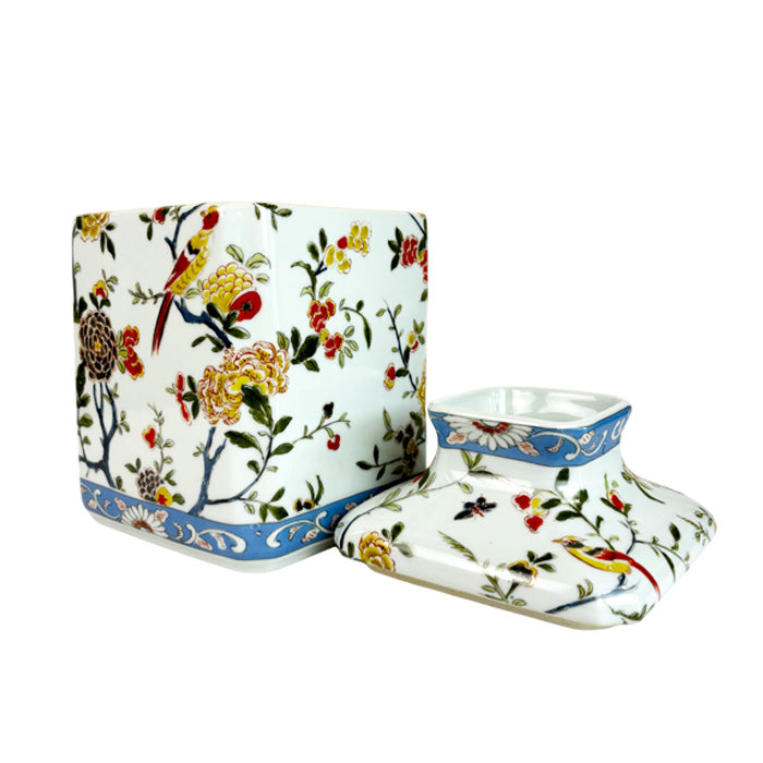 European Style Rose Floral Bird Porcelain Tissue Holder Box Cover