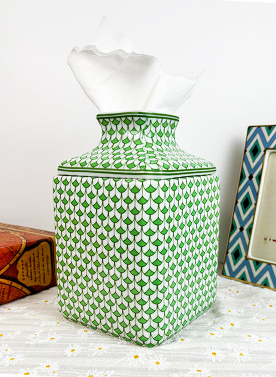 Spring Green Herend Style Fishnet Porcelain Tissue Box Holder