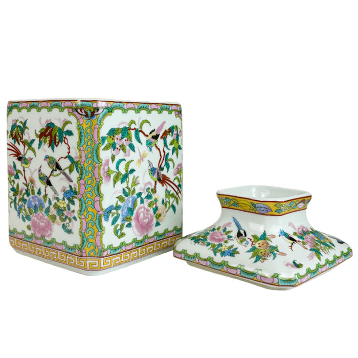 Rose Canton Chinoiserie Porcelain Tissue Box Holder Cover