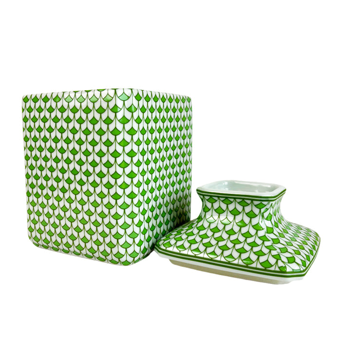 Spring Green Herend Style Fishnet Porcelain Tissue Box Holder