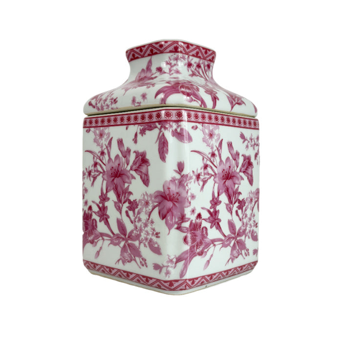 Pink and White Chinoiserie Porcelain Tissue Box Holder Cover