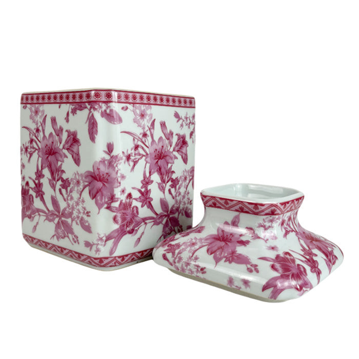 Pink and White Chinoiserie Porcelain Tissue Box Holder Cover