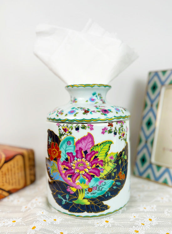 Tobacco Leaf Porcelain Tissue Cover Holder Box