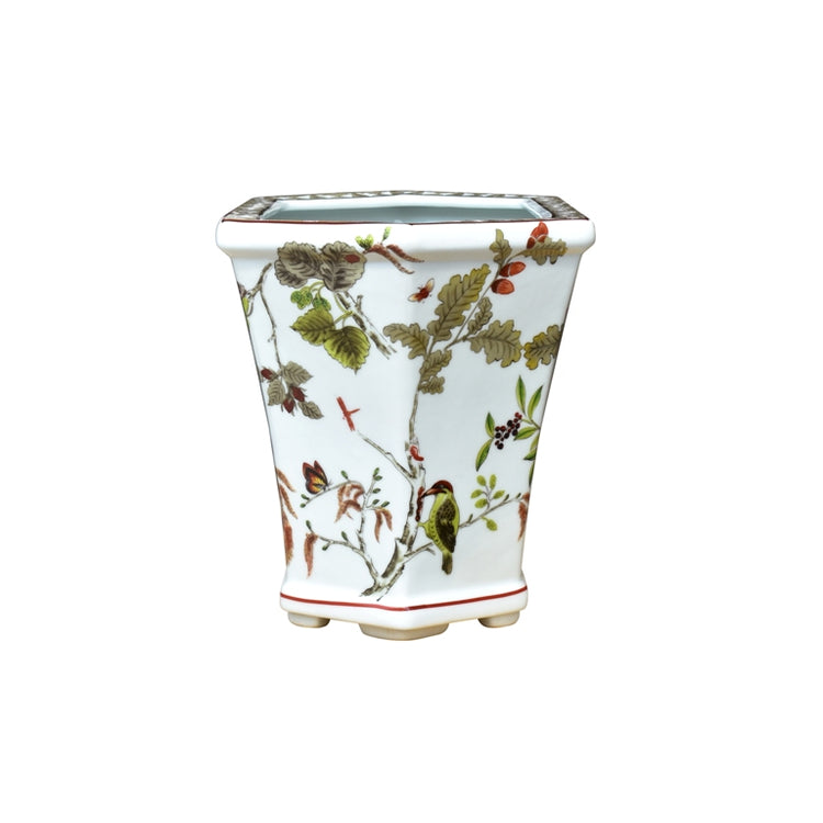 Bird & Butterfly Porcelain Hexagon Cachepot