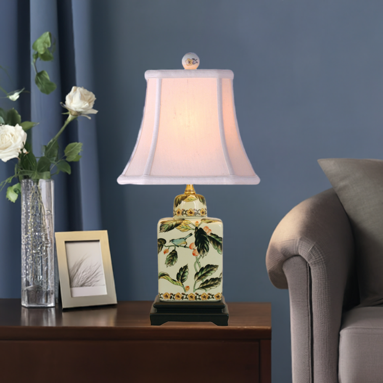 Elegant Porcelain Table Lamp with Bird and Floral Design