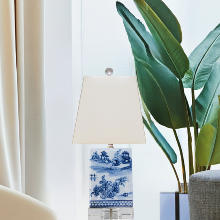 Blue and White Chinoiserie Landscape Porcelain Table Lamp