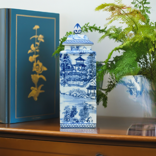 Blue and White Chinoiserie Square Porcelain