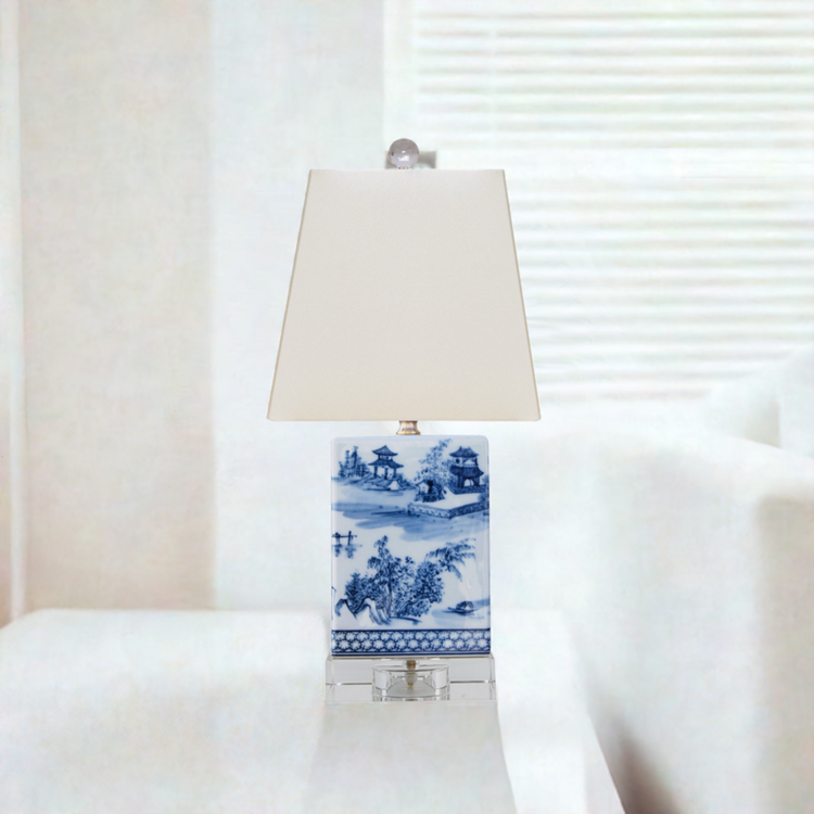 Blue and White Chinoiserie Landscape Porcelain Table Lamp