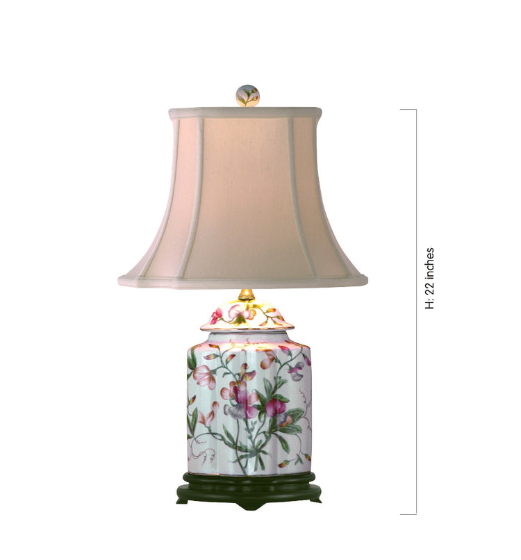 Iris Blossom Motif Scallops Jar Porcelain Table Lamp