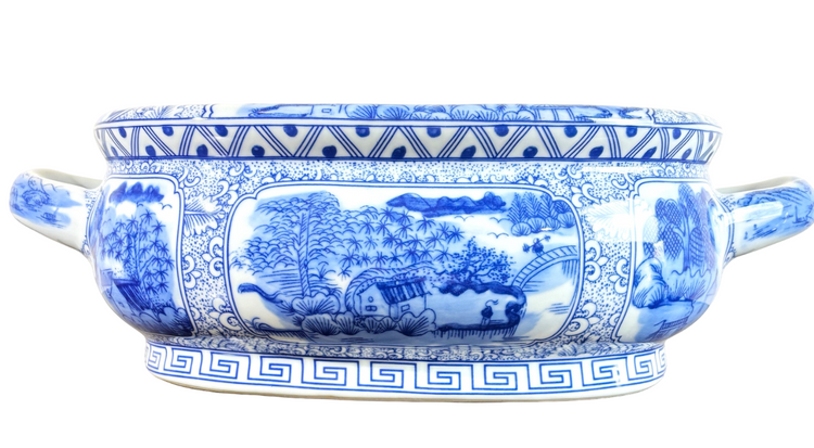 Blue and White Landscape Willow Motif Footbath Planter