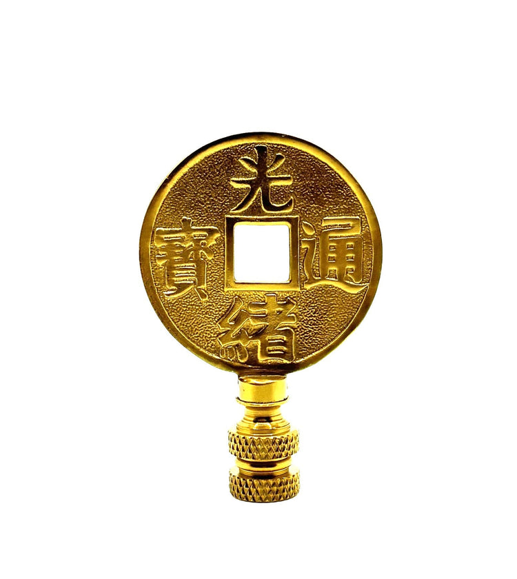 Elegant Lamp Finial with Chinese Coin Design, Symbolic Decorative Piece, Feng Shui Inspired