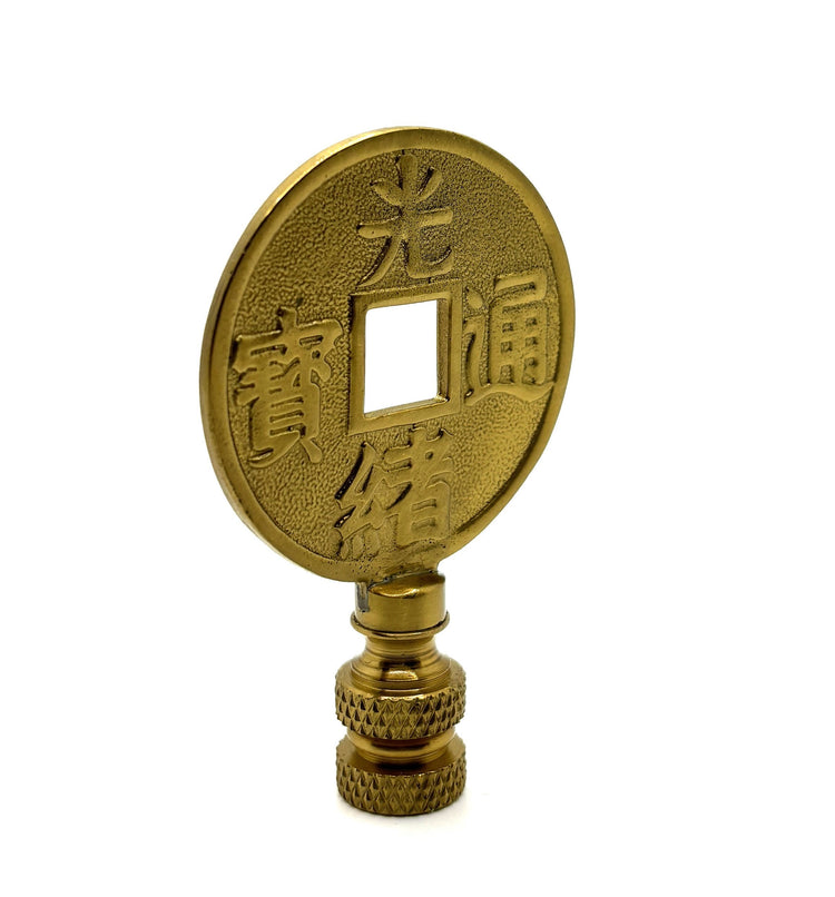 Elegant Lamp Finial with Chinese Coin Design, Symbolic Decorative Piece, Feng Shui Inspired
