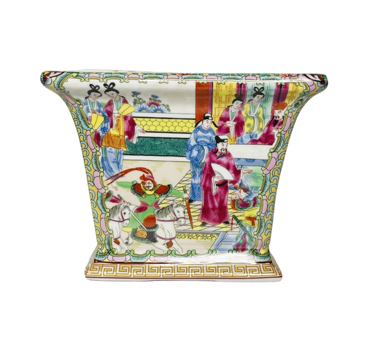 Rose Mandarin Porcelain Square Planter Chinoiserie
