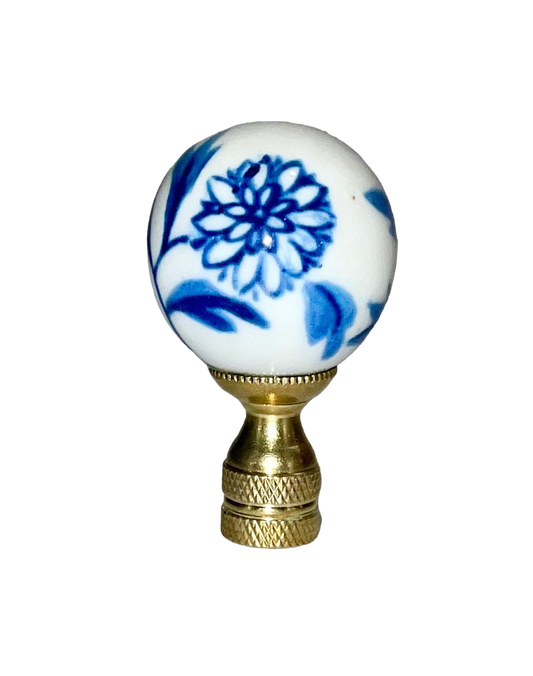 Lamp Finial Blue and White Porcelain Floral Ball