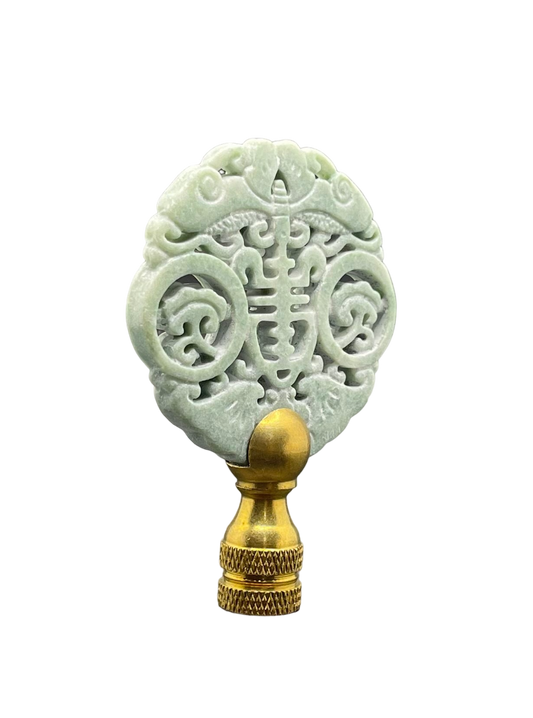 Vintage Style Hand Carved Green Jade Longevity Lamp Finial