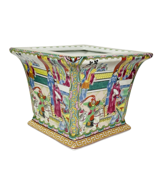 Rose Mandarin Porcelain Square Planter Chinoiserie