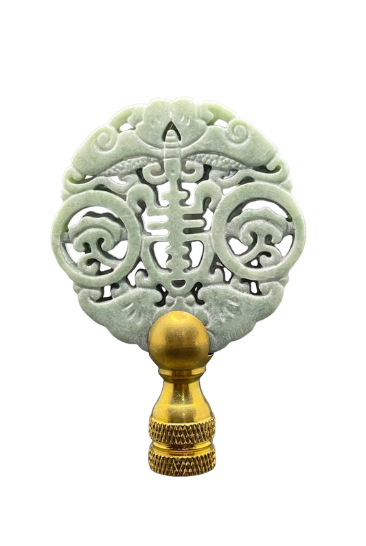Vintage Style Hand Carved Green Jade Longevity Lamp Finial