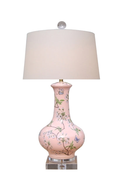 Elegant Pink Cherry Blossoms Porcelain Vase Table Lamp