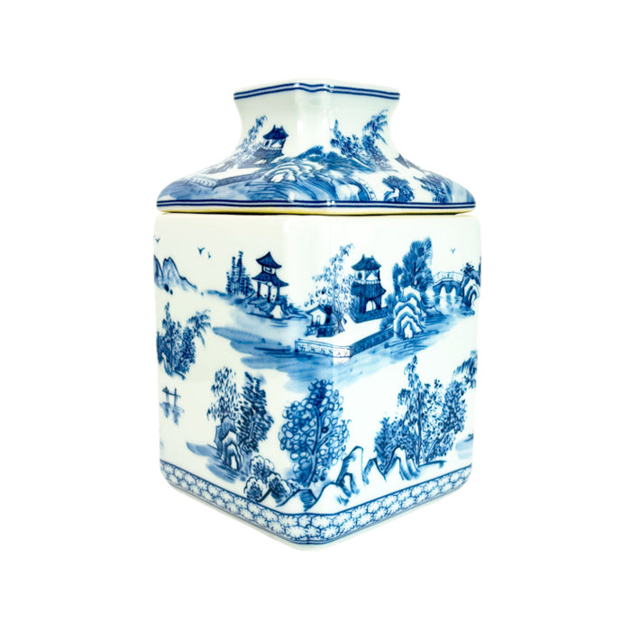 Chinoiserie Porcelain Tissue Box Cover in Blue and White