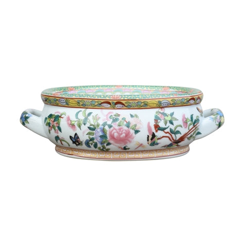 Rose Medallion Chinoiserie Porcelain Small Foot Bath Planters