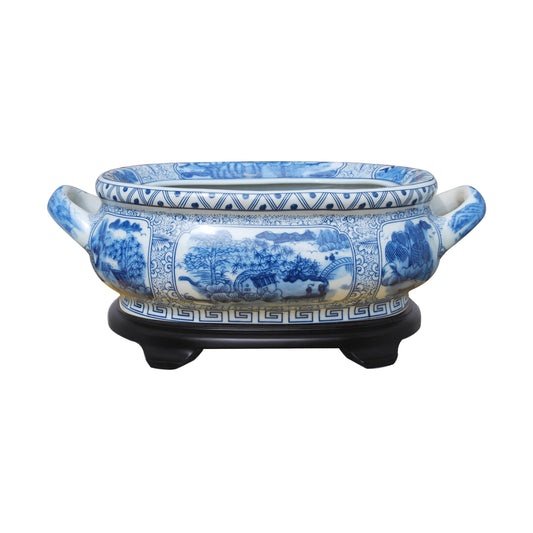 Blue and White Landscape Willow Motif Footbath Planter