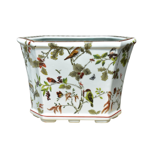 Bird & Butterfly Porcelain Hexagon Cachepot