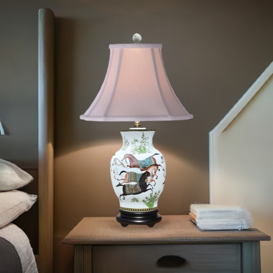 Dancing Horse Porcelain Vase Table Lamp