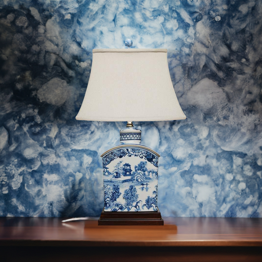 Blue and White Porcelain Tea Jar Table Lamp