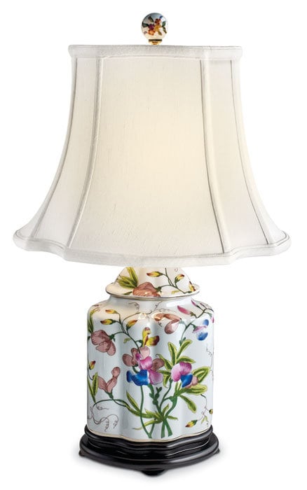 Iris Blossom Motif Scallops Jar Porcelain Table Lamp