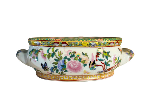 Rose Medallion Chinoiserie Porcelain Small Foot Bath Planters